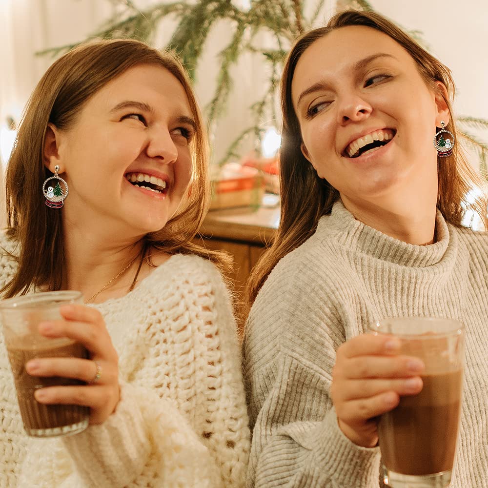 MADISON TYLER Christmas Dangle Snowglobe Earrings for Women | Cutout Christmas Tree and Snowman | Lightweight | Hypoallergenic Jewelry | Xmas Holiday Earrings Gifts for Women