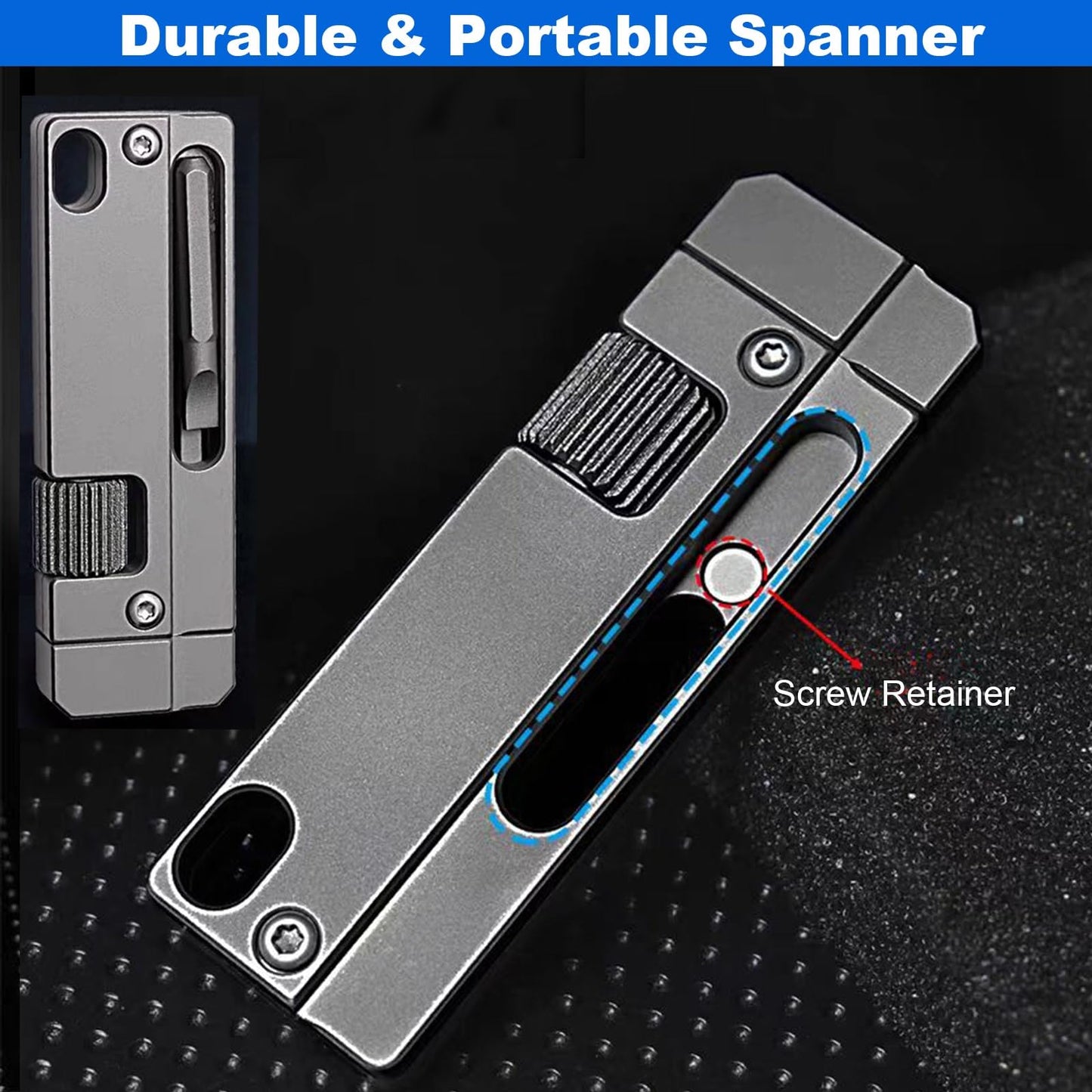 Titanium Keychain Wrench – Mini EDC Adjustable Spanner with Screwdriver, Pocket Tool for Everyday Carry, Travel, Outdoor, Camping – Stocking Stuffers For Men, Dads, and EDC Lovers