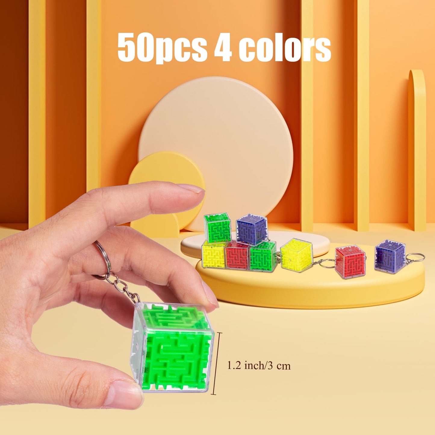 Halloscume 50 Pcs Maze Puzzle Toy Gift 3D Cube Box Mini Maze Christmas Mind Puzzles Game for Adults Birthday Party Favors Stocking Stuffers for Kids (Red, Blue, Yellow and Green,1.2'')