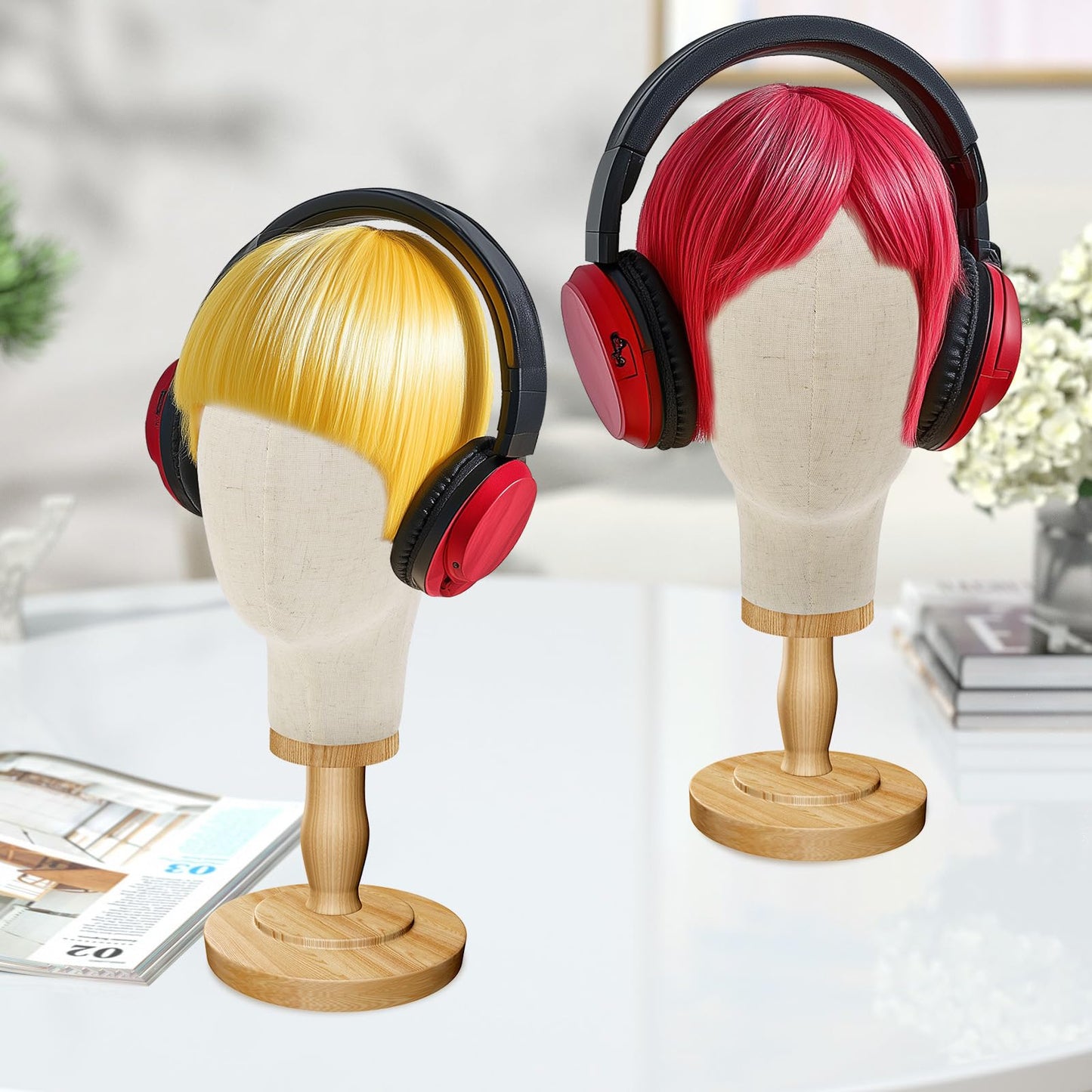 Wig Stand, 22inch Mannequin Head with Detachable Wood Base,Canvas Head Holder for Hair Styling Jewelry Glasses Headband Display, Wig Stand for Wigs,Hats, Caps, Headdress, Beige