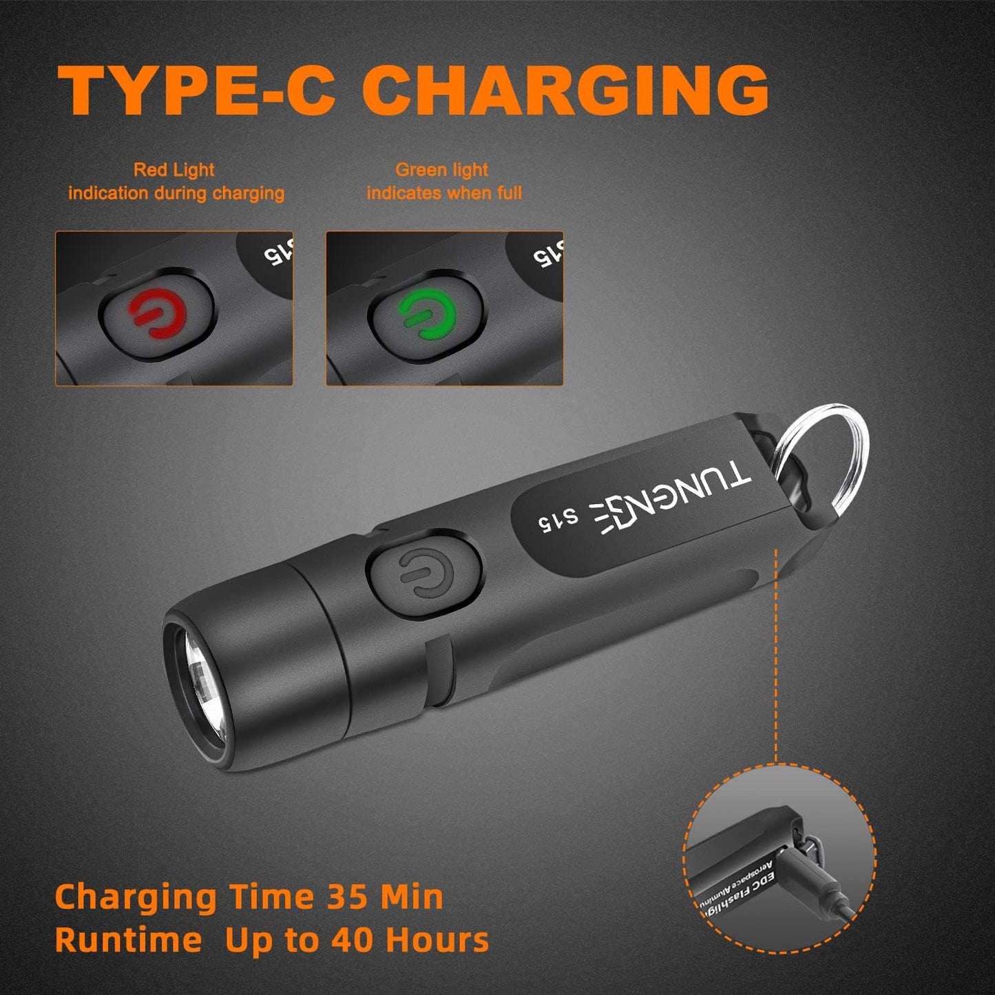 TUNENGE Rechargeable Keychain Flashlights, 650 High Lumens EDC Pocket Flashlights, Mini Flashlight Be Used for Camping Outdoors Emergency(Black)
