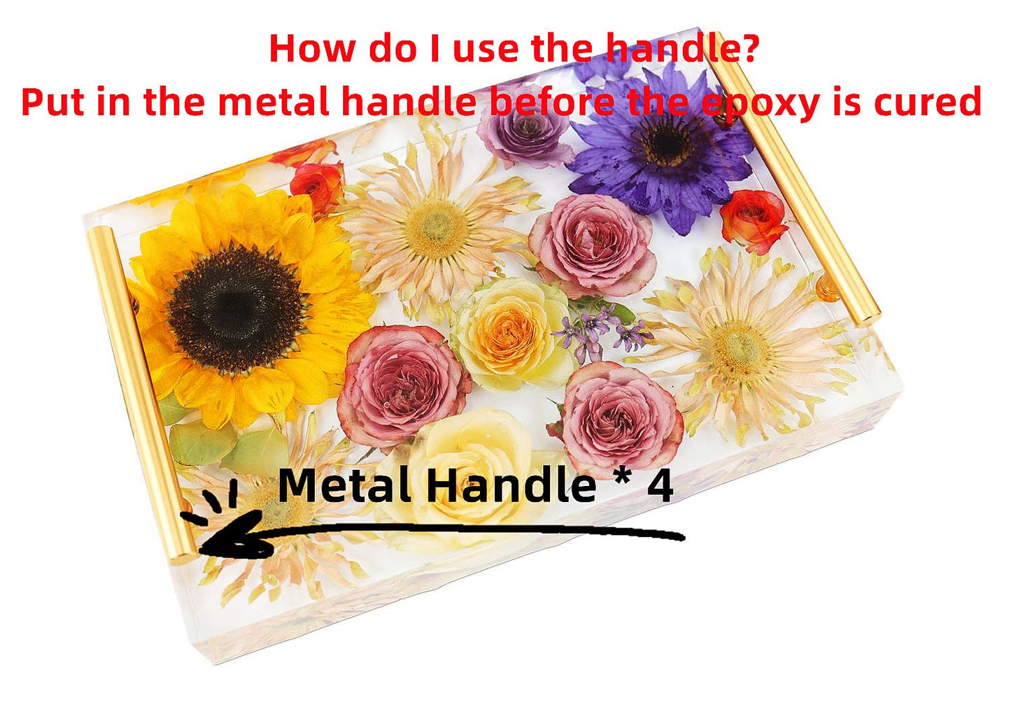 JEYUQAXY Large Silicone Tray Molds for Resin, 13.5"X9.5" Deep Rectangle Epoxy Tray Molds with 4pcs Gold & Silver Handles, Resin Table Mold for River Board Table DIY Art Home Decoration