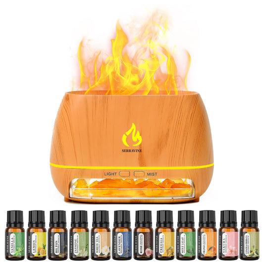Ultrasonic Essential Oil Diffuser Set with 12 Best Aromatherapy Oils, Gift Box & Bag, Himalayan Salt Lamp Diffuser,Cool Mist Humidifier for Bedroom, Scent Diffusers for Home