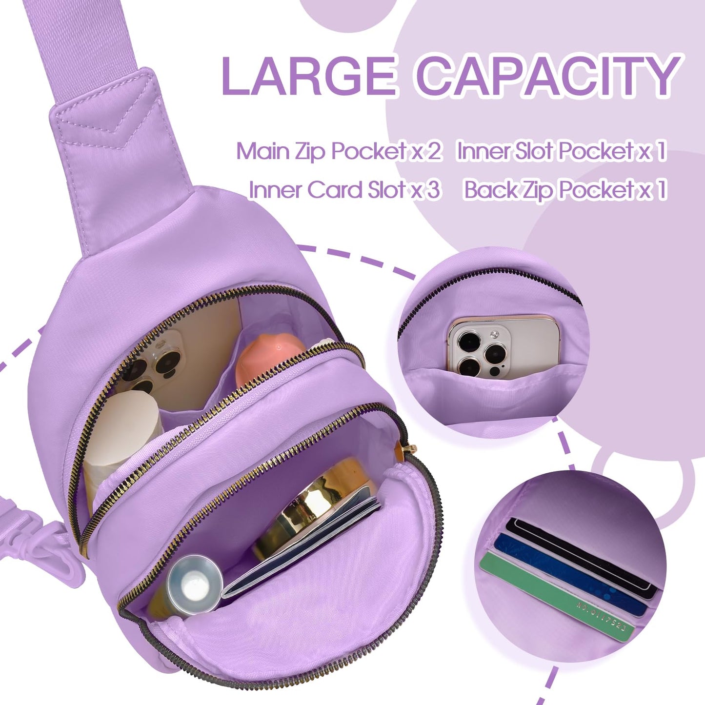 Viverte Small Initial Sling Bag Cross Body Bag Fanny Pack for Girls Teen Girl Gifts Trendy Stuff Personalized Gifts for Tween Teenager Girls Cute Cool Stuff for Girls (Lavender-A)