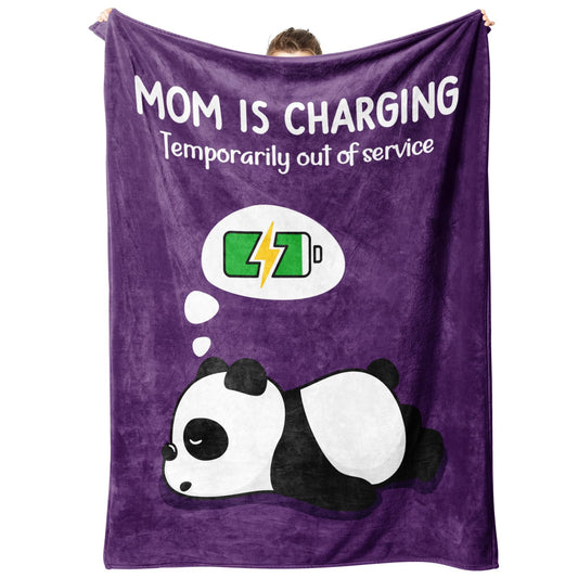 Craftique Gifts for Mom Birthday Christmas- Funny Soft Mom is Charging Blanket- New Moms Gifts for Women, Practical Blanket Throw for Napping Travel, 80”×60”