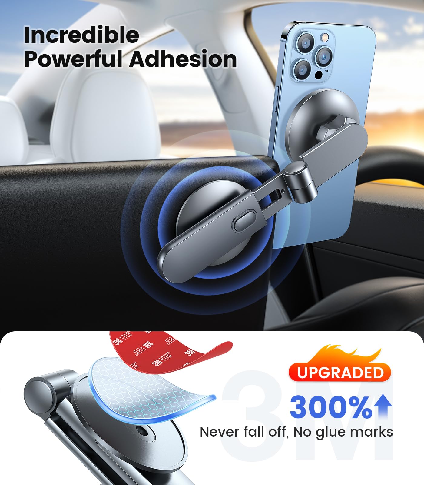 VICSEED Tesla Phone Mount【Strongest Magnet Power】 Foldable Hidden Tesla Phone Holder Fit for All Phones, Tesla Model 3/Y/Cybertruck Accessories, Tesla Model 3 Model Y for MagSafe Car Mount
