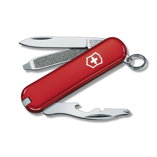 Victorinox Rally Swiss Army Knife, Compact, 9 Functions, Swiss Made Pocket Knife with Magnetic Phillips Screwdriver, Bottle Opener and Key Ring - Red