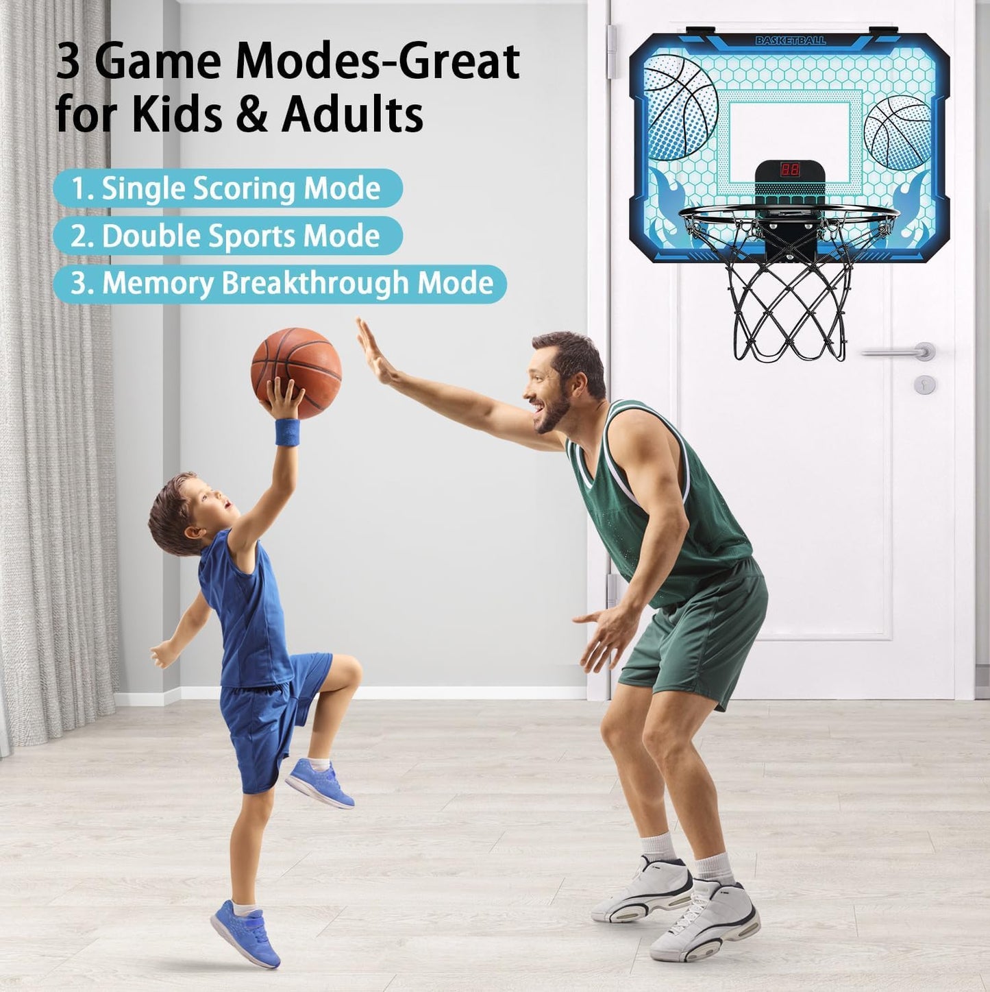 VROGTIK Indoor Basketball Hoop for Kids with Led Lights Mini Basketball Hoop with Remote Control Over The Door Basketball Hoops with Scoreboard Basketball Toys for 4-12 Year Old Boys Girls