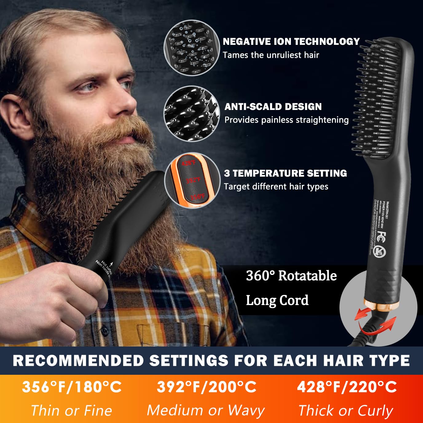 XIKEZAN Beard Kit for Men Grooming & Straightening Set,w/Beard Straightener, 2 Pack Oil, Balm, Comb, Scissor, Brush, Birthday Valentines Gifts for Him Dad Men Boyfriend Christmas Stocking Stuffers