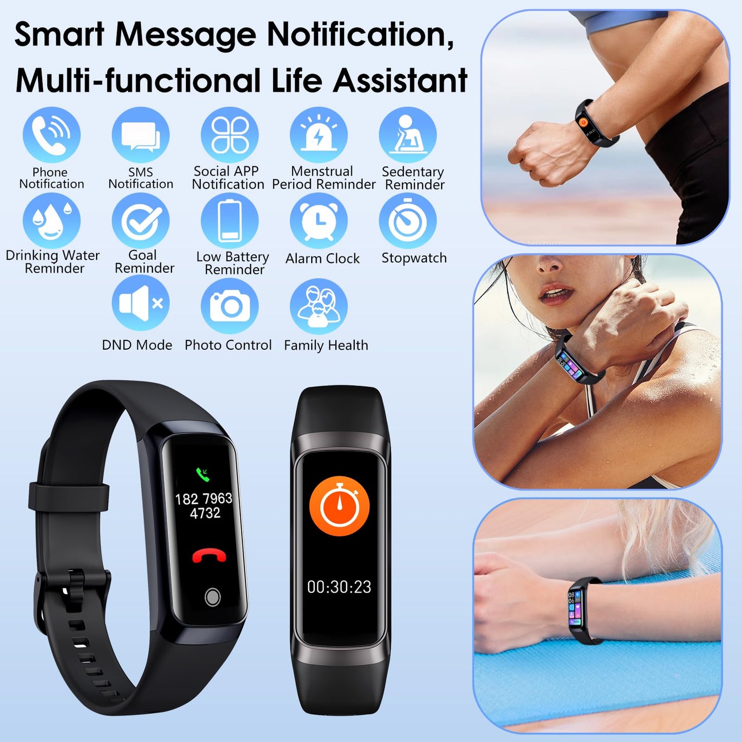 VUHIGIB Fitness Tracker, 24/7 Heart Rate Blood Oxygen Blood Pressure Body Temp Monitor Sleep Calorie Tracker with 1.1" AMOLED Touch Color Screen Pedometer Smart Watch Waterproof for Women Men