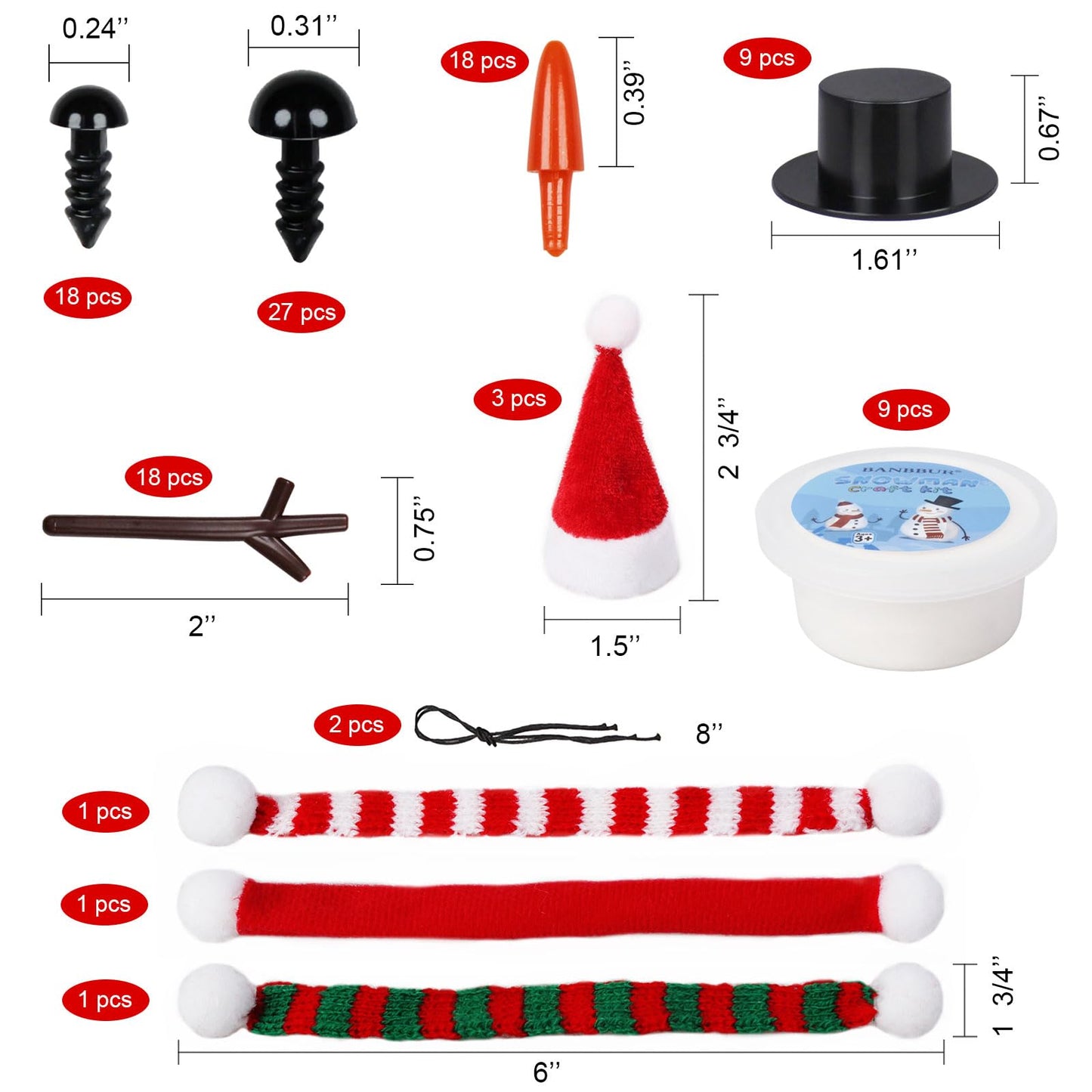 9 Pack Build a Snowman Kit Snowman Crafts for Kids,Modeling Clay Snowman DIY Kit, Christmas Stocking Stuffers for Kids,Christmas Crafts Xmas Gift