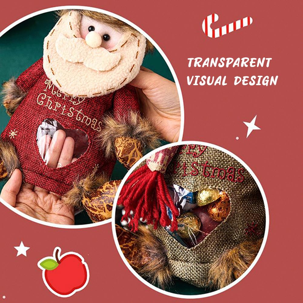 Christmas Doll Gift Bags Zipper Design - Small Fabric Gift Bags (6pcs)