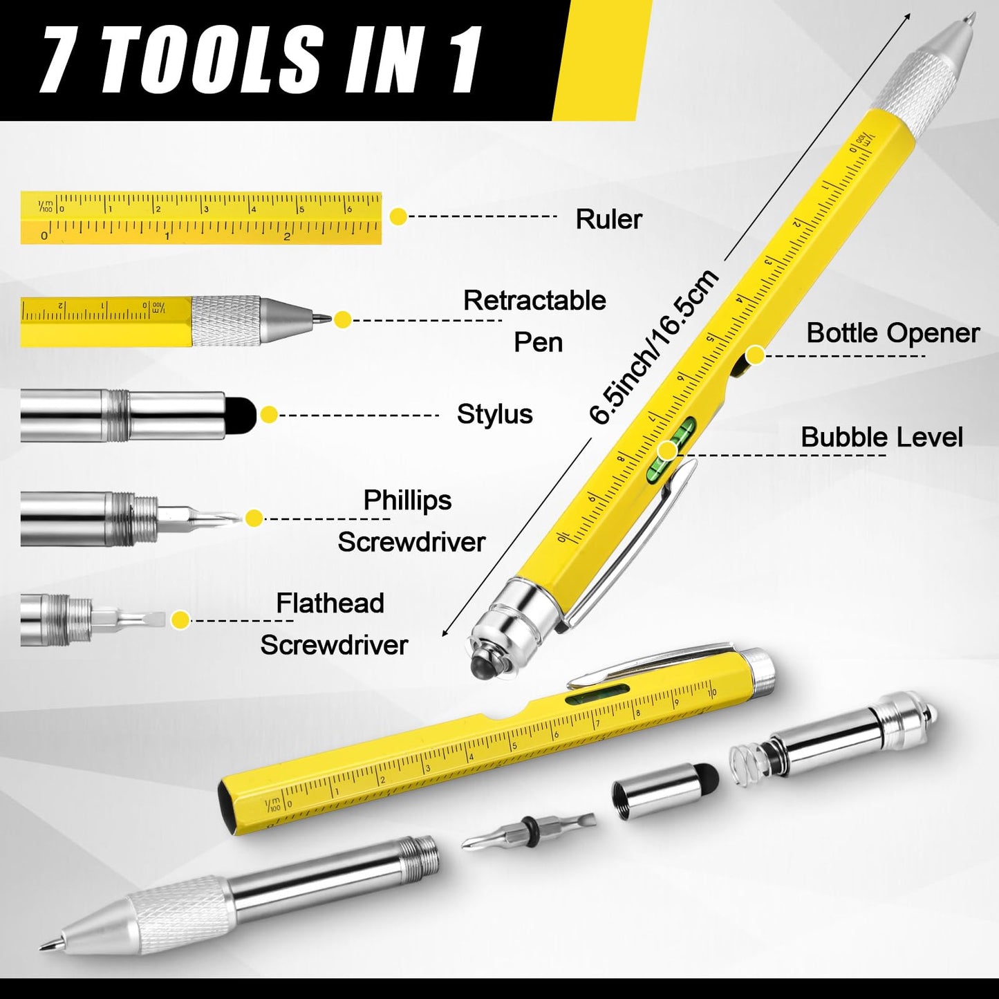 Tandefio Dad Gifts Multifunctional Tool Set Father's Day Gifts for Men Adults Magnetic Pick up Set 7 in 1 Multitool Pen Measuring Tape with Box for Home Bike Fast Repair