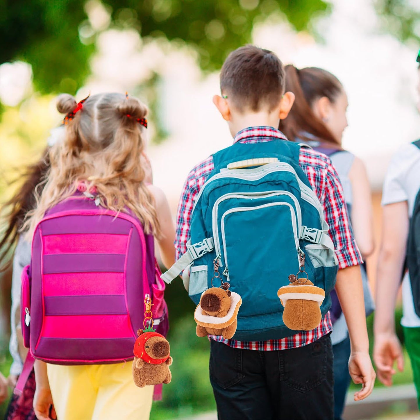 Achwishap 2PCS Capybara Plush Keychain,Cute Keychain Capybara Stuffed Animal,Soft Capybara Plushies Toys Key Chain,Kawaii Plush Stuffed Toys for Kids Adults(Capybara Strawberry Hat,Capybara Bread)