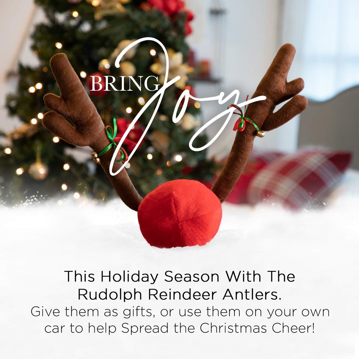 OxGord Car Reindeer Antlers & Nose - Christmas Decorations Best for Window Roof-Top & Grille Rudolph Reindeer Kit - Auto Holiday Accessories Decoration Kit Also for SUV Van Truck