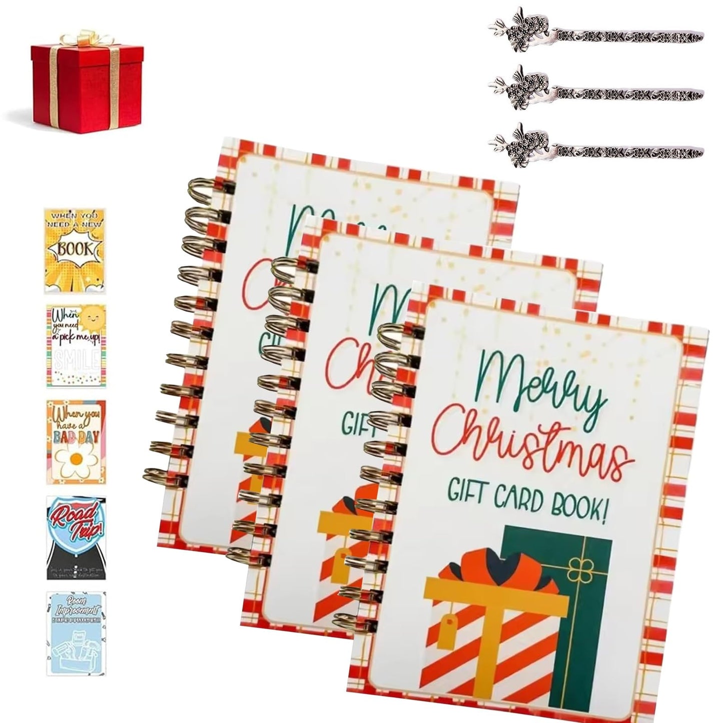 Christmas Gift Card Book Holder, DIY Spiral Bound Merry Christmas Gift Card Book 5x7 Pages Open When Envelopes, Holiday Student Gifts for Her-Him-Friends-Son College Care Cards Package(3pcs)