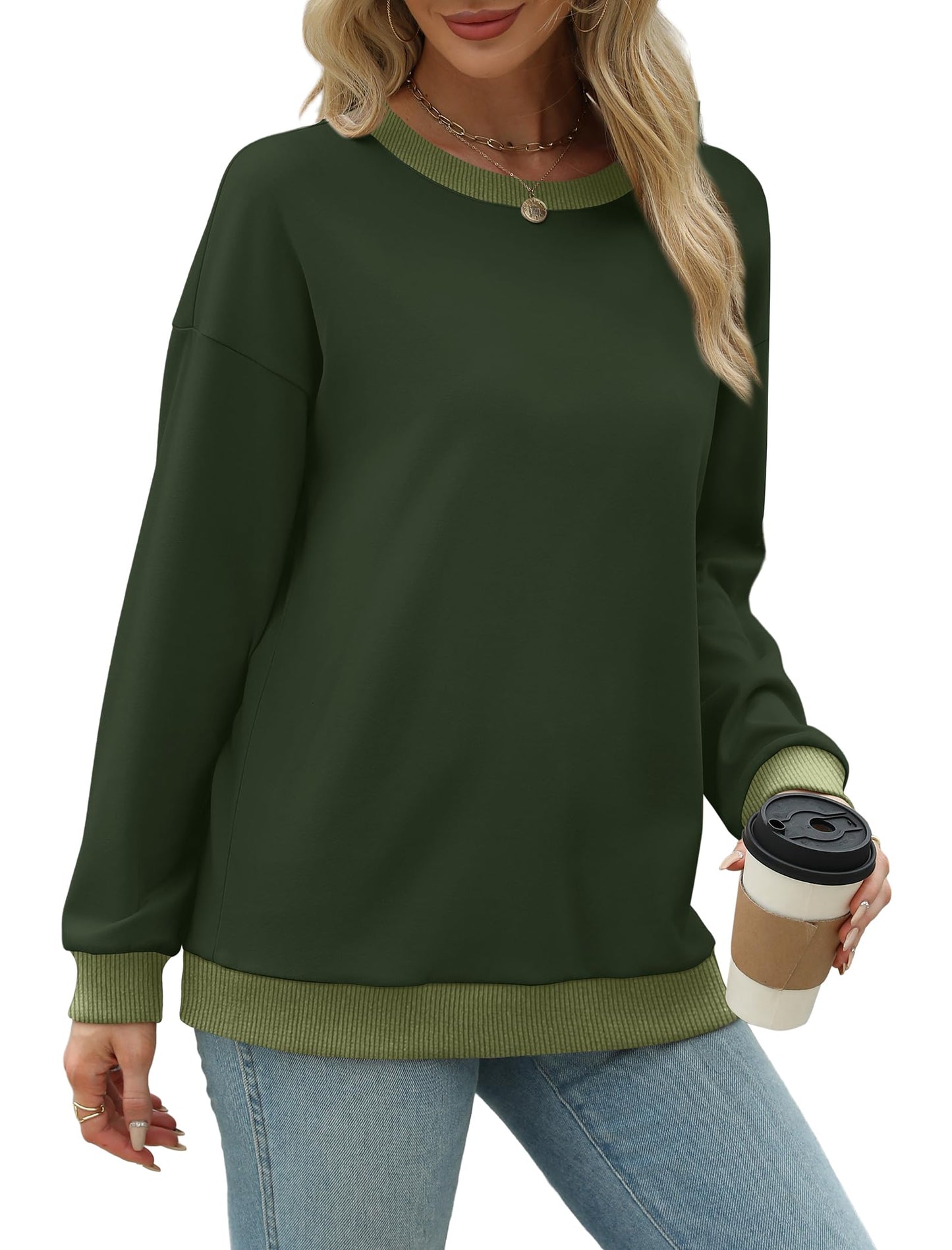 Saloogoe Womens Tops Trendy 2025 Long Sleeve Loose Fit Sweatshirts Ugly Christmas Sweaters 2025 Green St Patricks Day Shirts XL