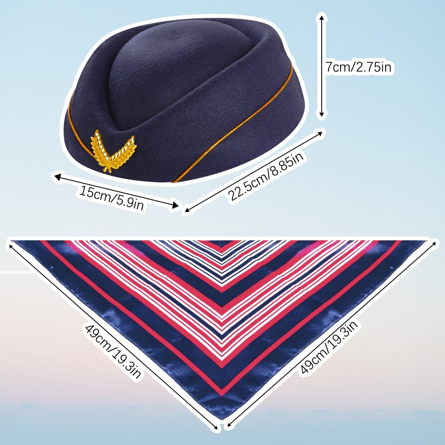 6 Pcs Flight Attendant Costume Accessories Women Airline Stewardess Outfits Flight Attendant Hat Pin Sunglasses Scarf Gloves