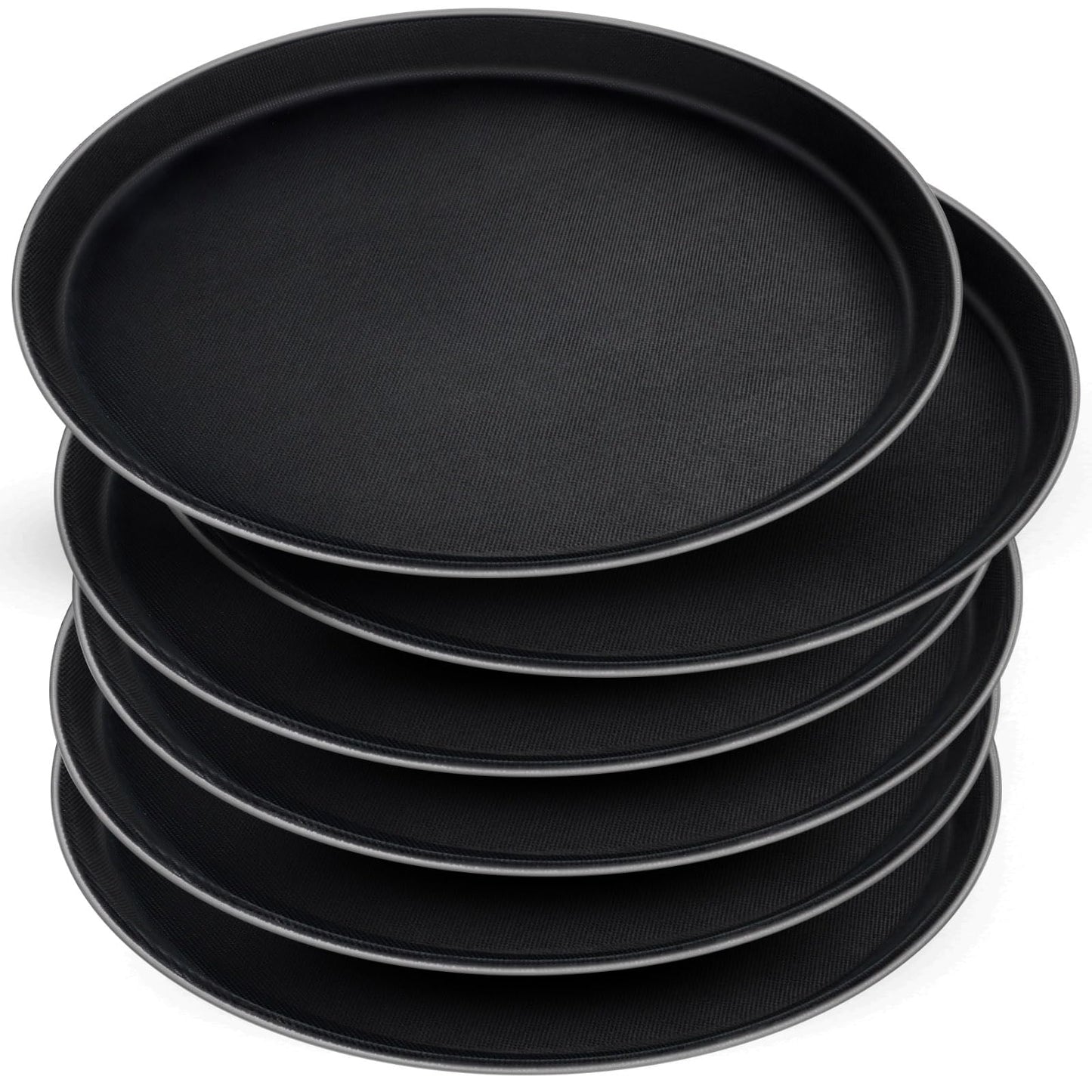 6 Pieces Restaurant Serving Tray, Non Slip Surface Round Tray Plastic Food Meals Server with Raised Edges for Home, Kitchen, Restaurant, Cafeteria, Bar, Hotel (Black, 6 Pcs 11 Inch)