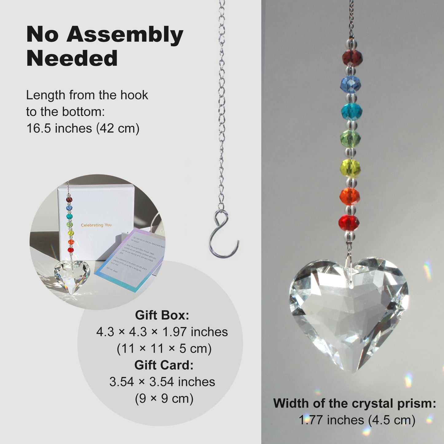 WOOWA Celebrating You! Friendship Gifts, BFF, Bestie Gifts. Best Friend Birthday Gifts. Unique 45 mm Crystal Heart Rainbow Maker Hanging Ornament