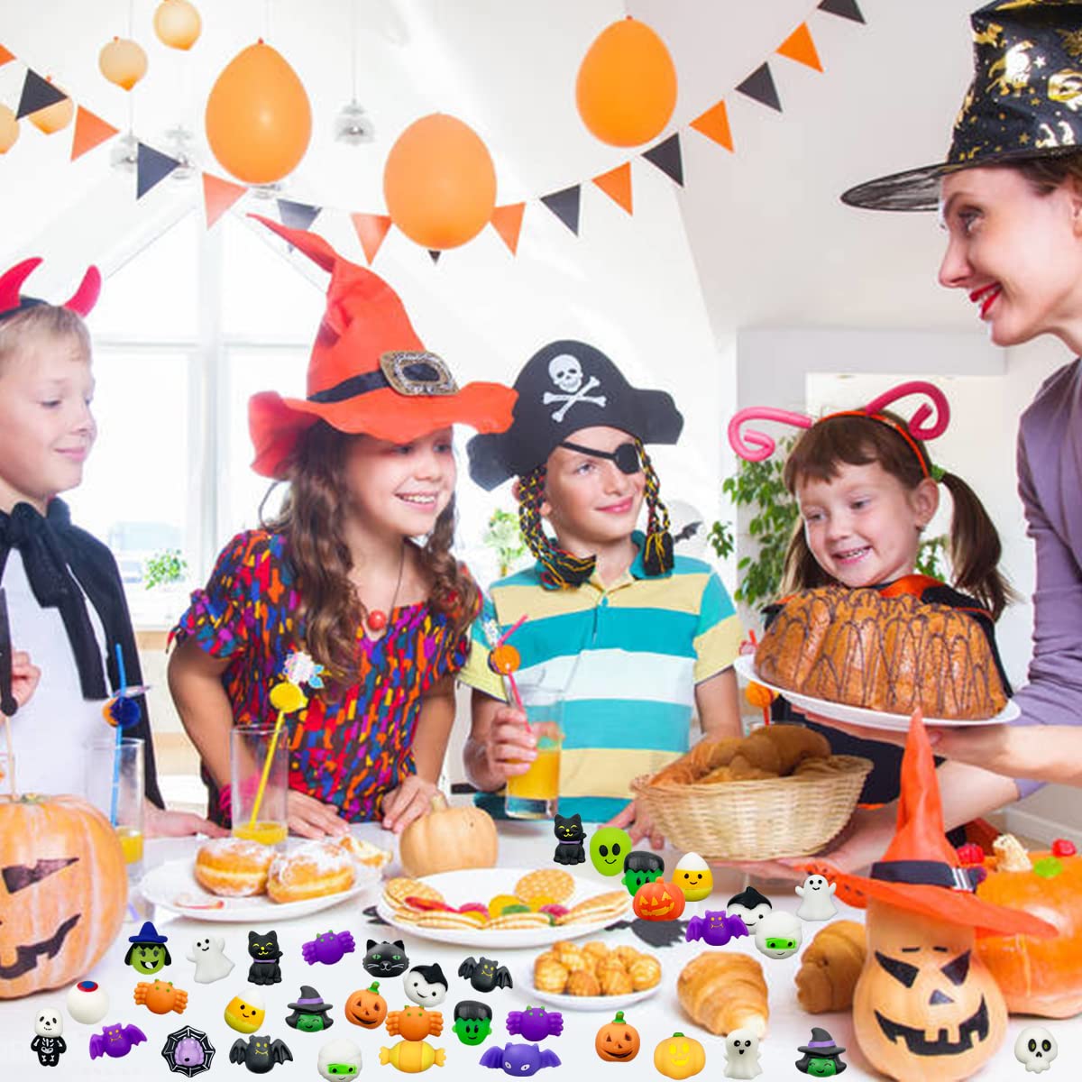 Anditoy 100 PCS Halloween Mochi Squishy Toys Squishies for Kids Girls Boys Halloween Party Favors Halloween Treat Bags Gifts
