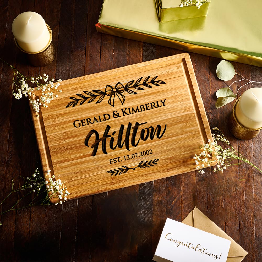 Personalized Cutting Board with Name Engraved Wedding Gifts, Unique Christmas Gift for Family, Wooden Anniversary Charcuterie Board Kitchen & Housewarming Gifts for Couples