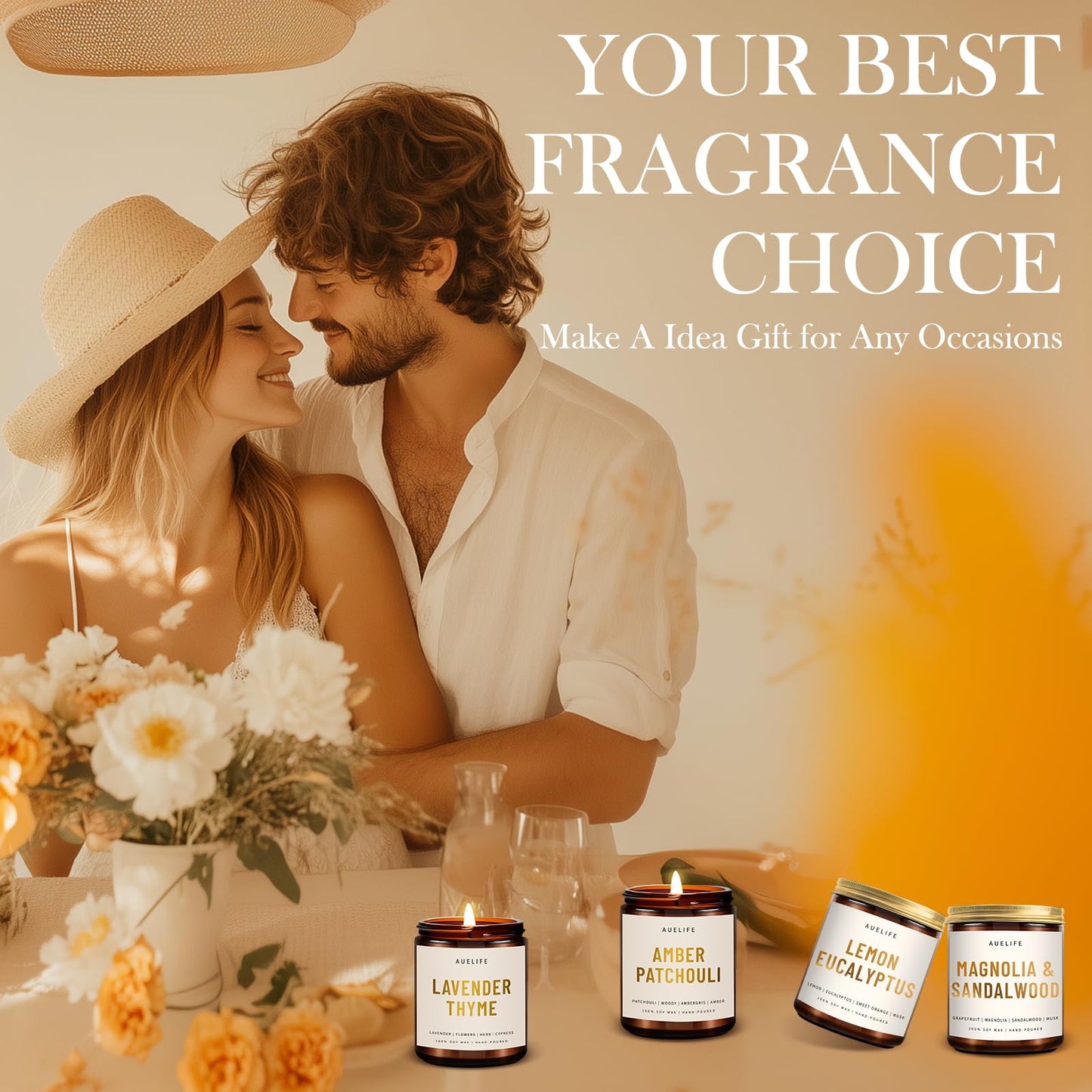 4 Pack Scented Candles Set | Scented Candles for Home, Candle Gifts for Women Men, Soy Candle for Home, Aromatherapy Gift of Amber Patchouli/Lemon Eucalyptus/Lavender/Sandalwood