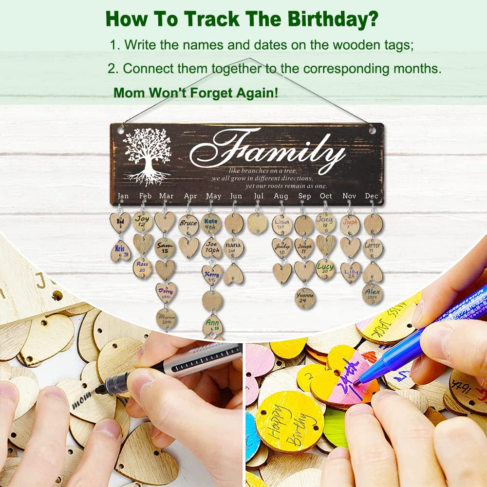 Logresy Birthday Gifts for Grandma, Family Birthday Tracker Reminder Calendar Board, Best Mom Grandma Christmas Mother Day Present Idea, Record Birthday in One Place, New Year Gift for Elderly