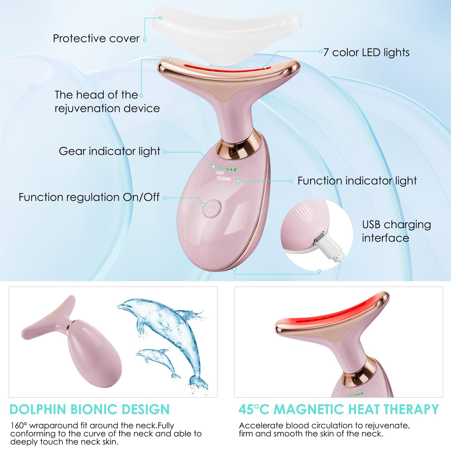 Facial Massager Red-Light-Therapy-for-Face and Neck, Face π² culpting Wand with 7 Color - Birthday, Christmas, Mothers Day, Valentines Day Gifts for Her Women Mom Best Friend Wife Teacher (Rose Gold)