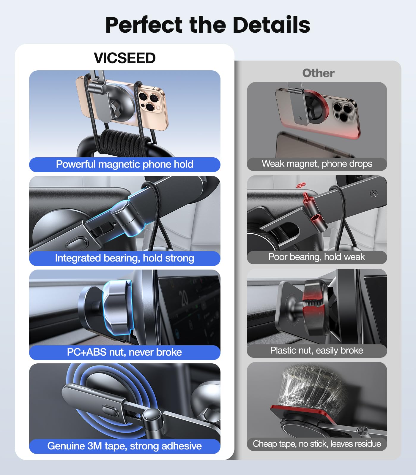 VICSEED Tesla Phone Mount【Strongest Magnet Power】 Foldable Hidden Tesla Phone Holder Fit for All Phones, Tesla Model 3/Y/Cybertruck Accessories, Tesla Model 3 Model Y for MagSafe Car Mount