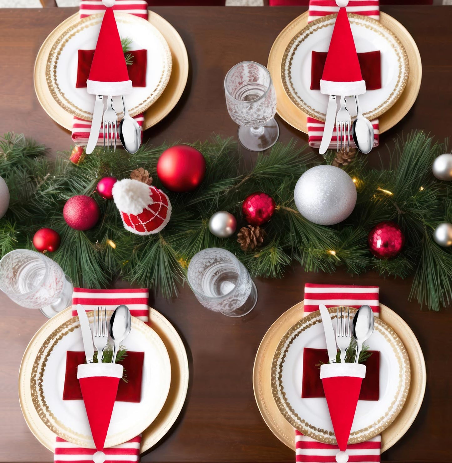 jollylife 38Ct Christmas Santa Hats Silverware Holders - Xmas Party Dinner Table Dinnerware Decorations Supplies Flatware Decor