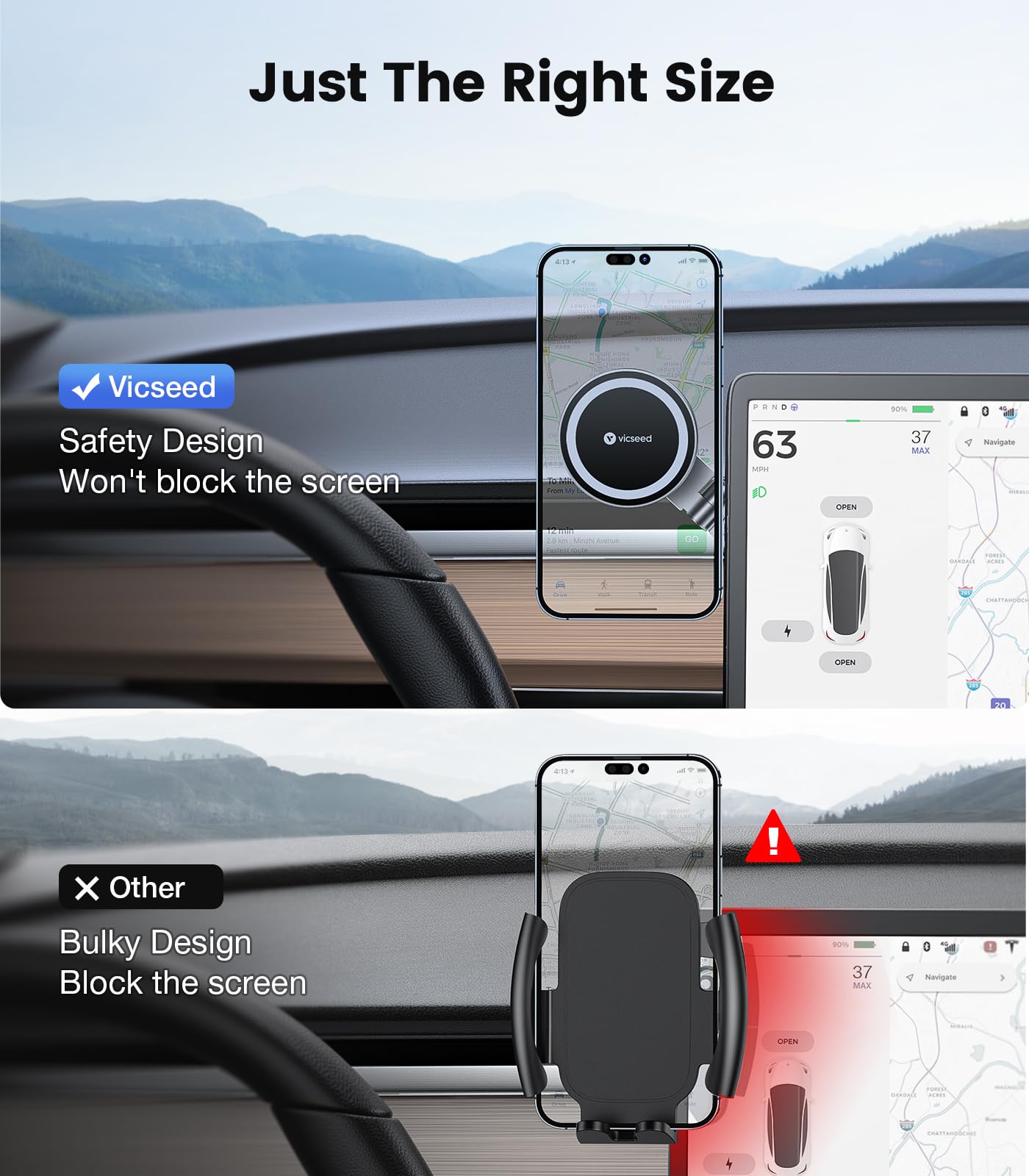 VICSEED Tesla Phone Mount【Strongest Magnet Power】 Foldable Hidden Tesla Phone Holder Fit for All Phones, Tesla Model 3/Y/Cybertruck Accessories, Tesla Model 3 Model Y for MagSafe Car Mount