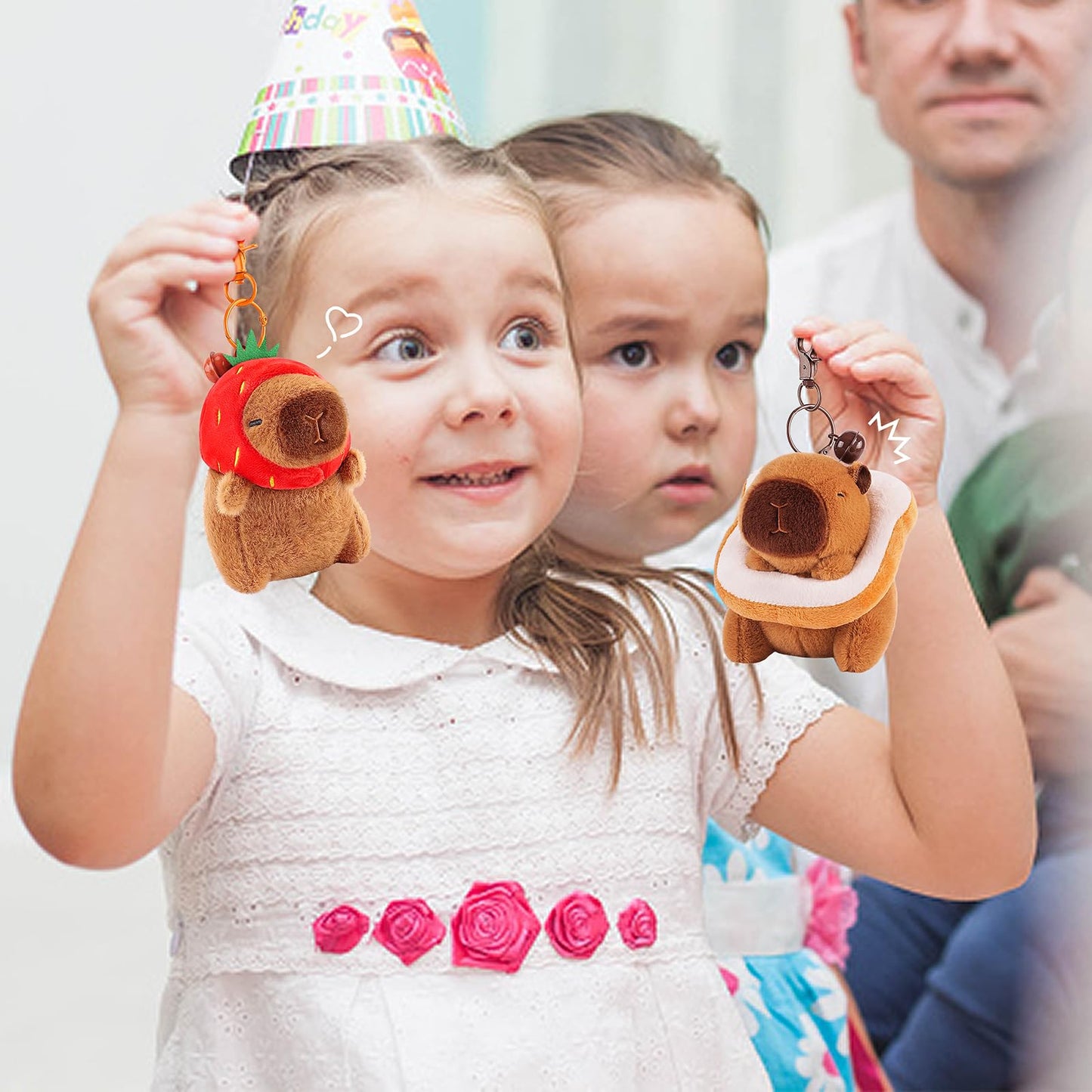 Achwishap 2PCS Capybara Plush Keychain,Cute Keychain Capybara Stuffed Animal,Soft Capybara Plushies Toys Key Chain,Kawaii Plush Stuffed Toys for Kids Adults(Capybara Strawberry Hat,Capybara Bread)