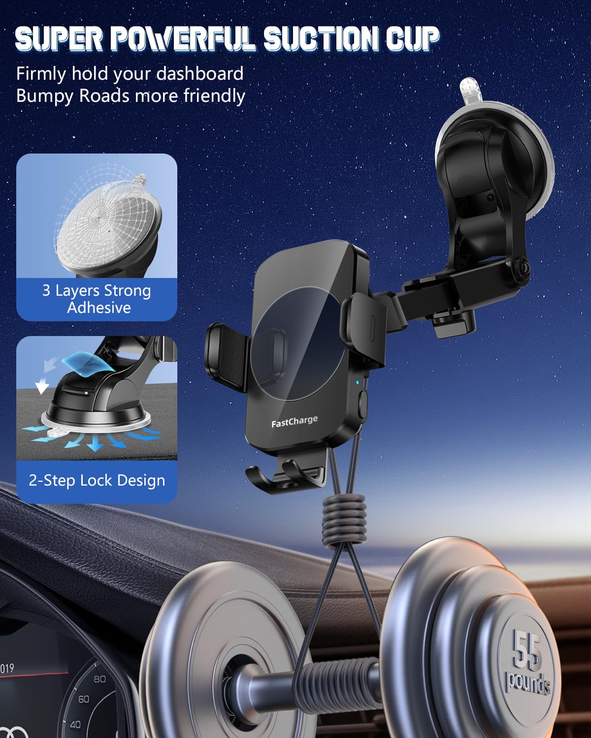 Wireless Car Charger, Fast Charging Phone Holder BothLin 3 in 1 Phone Mount Auto Clamping Car Accessories Compatible with iPhone 16 15 14 13 12 11 Xs XR, Samsung S23 Ultra S22 S21 S20/S10+ S9+ Note 9