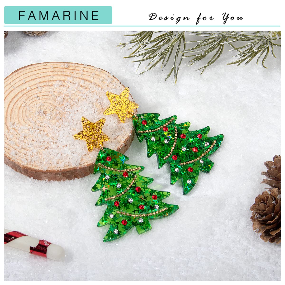 Christmas Tree Earrings for Women Acrylic Drop Earrings Green Tree Earrings