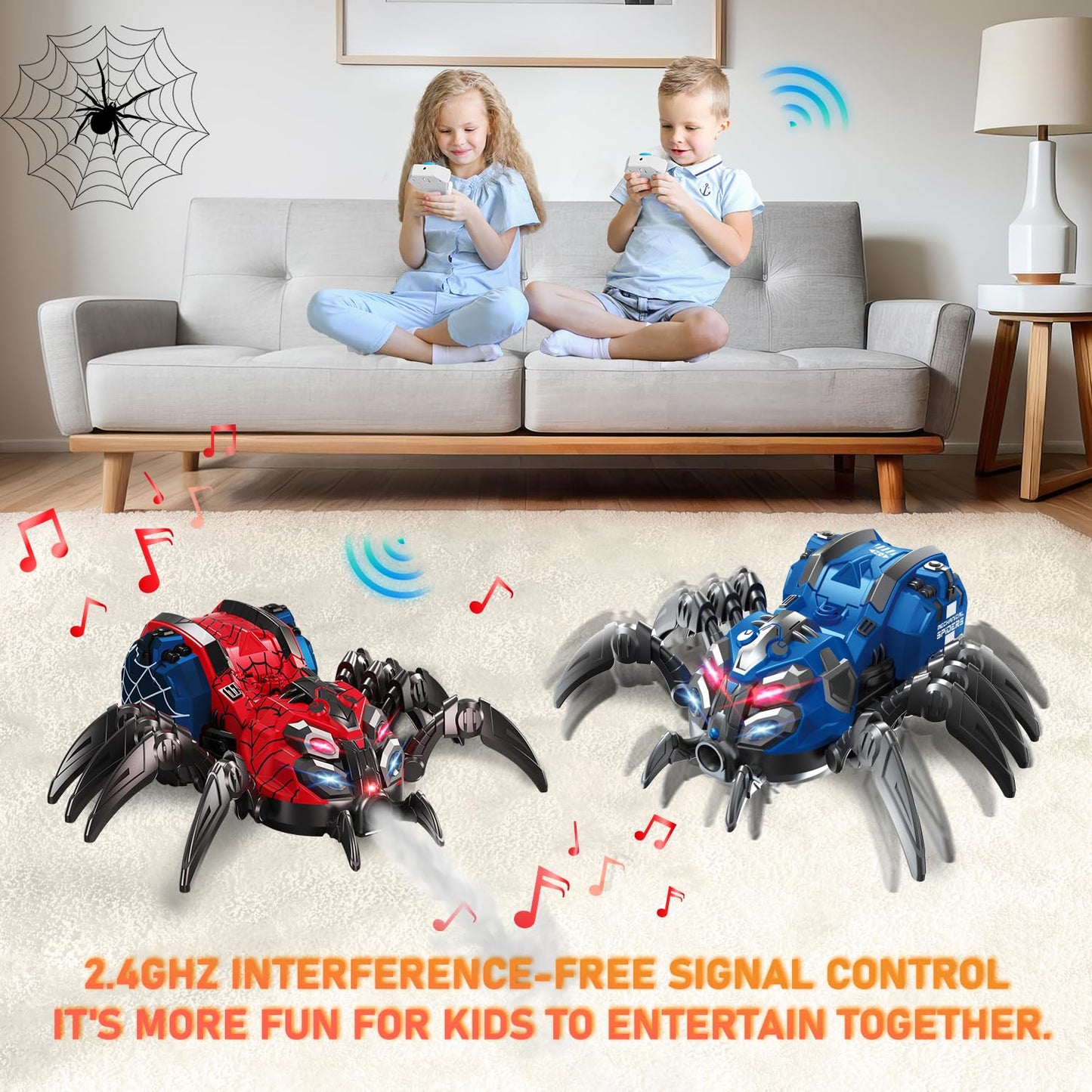 Remote Control Spider, Robot Spider Toy with 2.4 GHz Remote Controller, RC Spider Robot with Spray/Lights/Music, Realistic Spider Gift for Kids Boys, Halloween, Christmas, Holiday Toys for Party Prank
