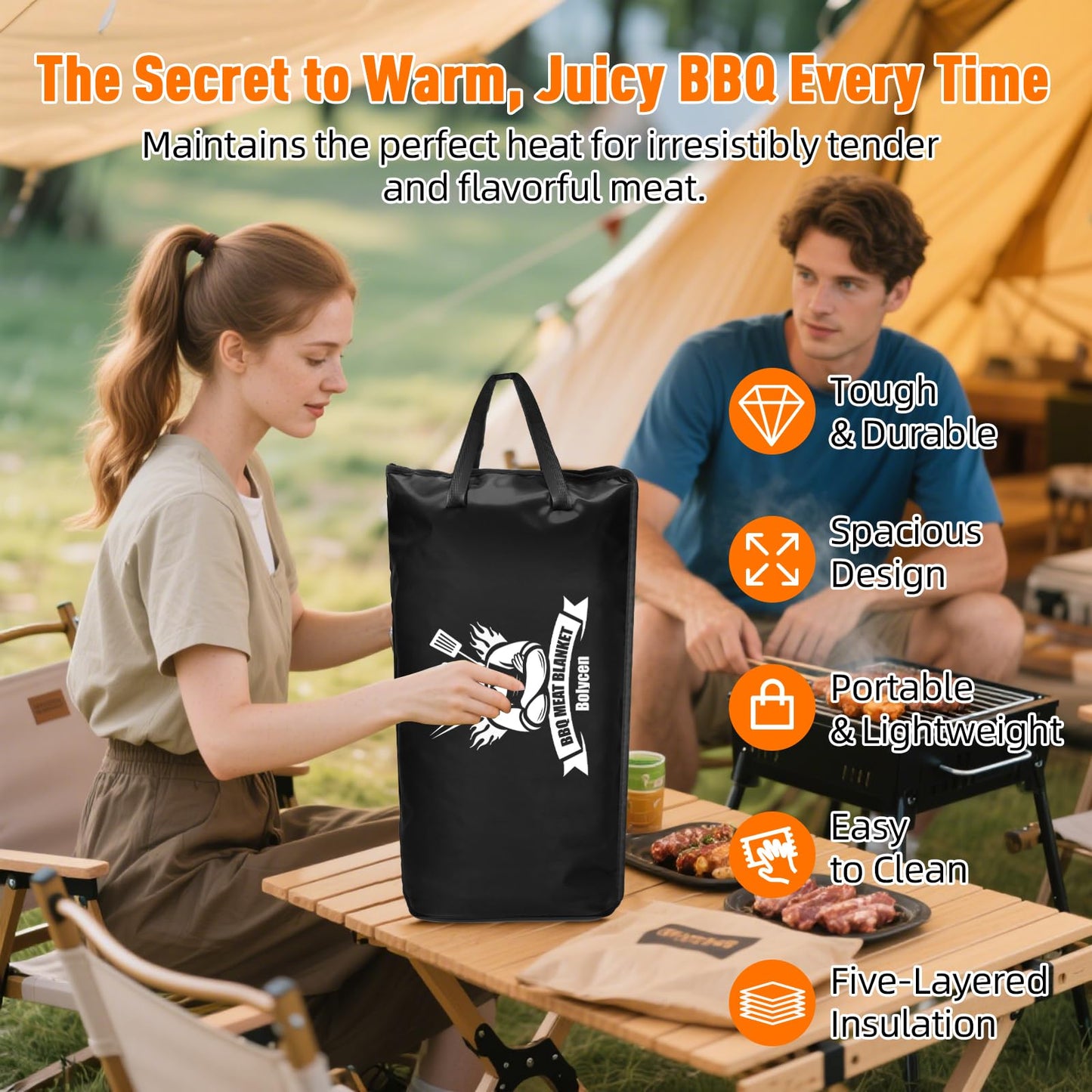 Upgraded BBQ Blanket for Resting Meat,Smoker Accessories Brisket Blanket, Insulated Meat Resting Bag with Wide Mouth for Steaks/Pork Shoulders/Turkeys, BBQ Accessories Grilling Gifts for Men (21inch)