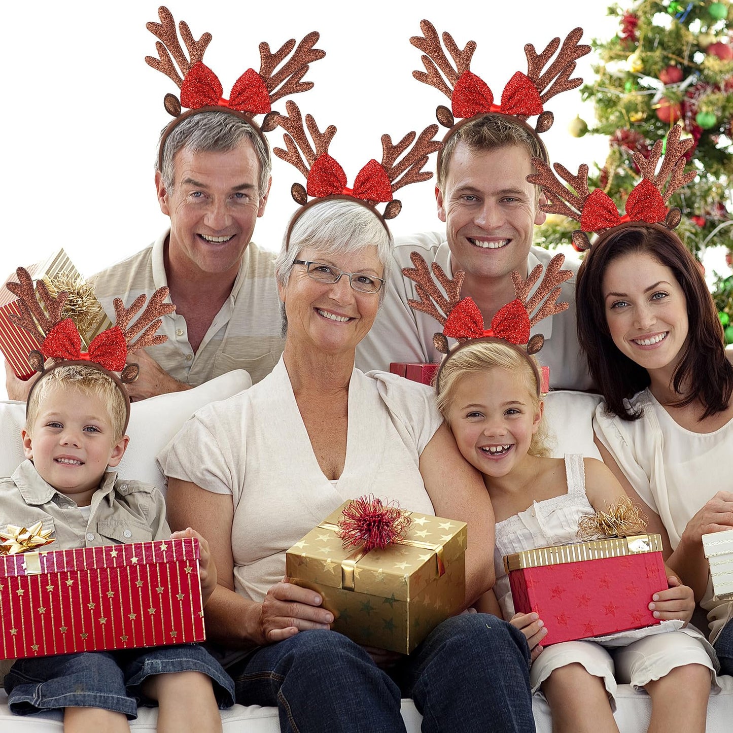 Lyrow 24 Pcs Reindeer Antlers Headbands for Adults Antlers Headband with Bells Halloween Christmas Holiday Party Gift (Bow Style)