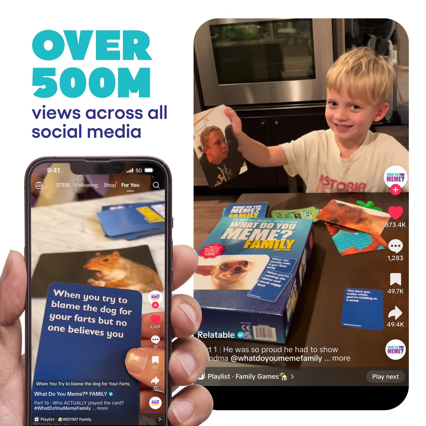 WHAT DO YOU MEME? Family Edition by Relatable, Now with Refreshed Content - Kids Games 8+, Family Games for Kids and Adults, The TikTok Viral Sensation, Includes 300 Caption Cards, 108 Photo Cards