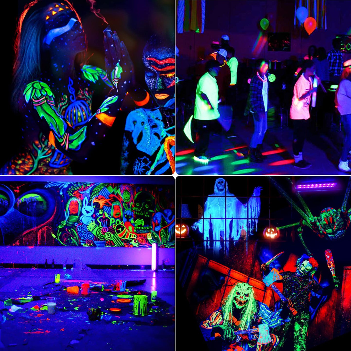 Black Light Bar Glow Party - 54W 18LEDs Powerful UV Black Light Glow in The Dark Party Supplies for Blacklights Party Body Paint Birthday Music Dance Nightclub Halloween Christmas Stage Lighting