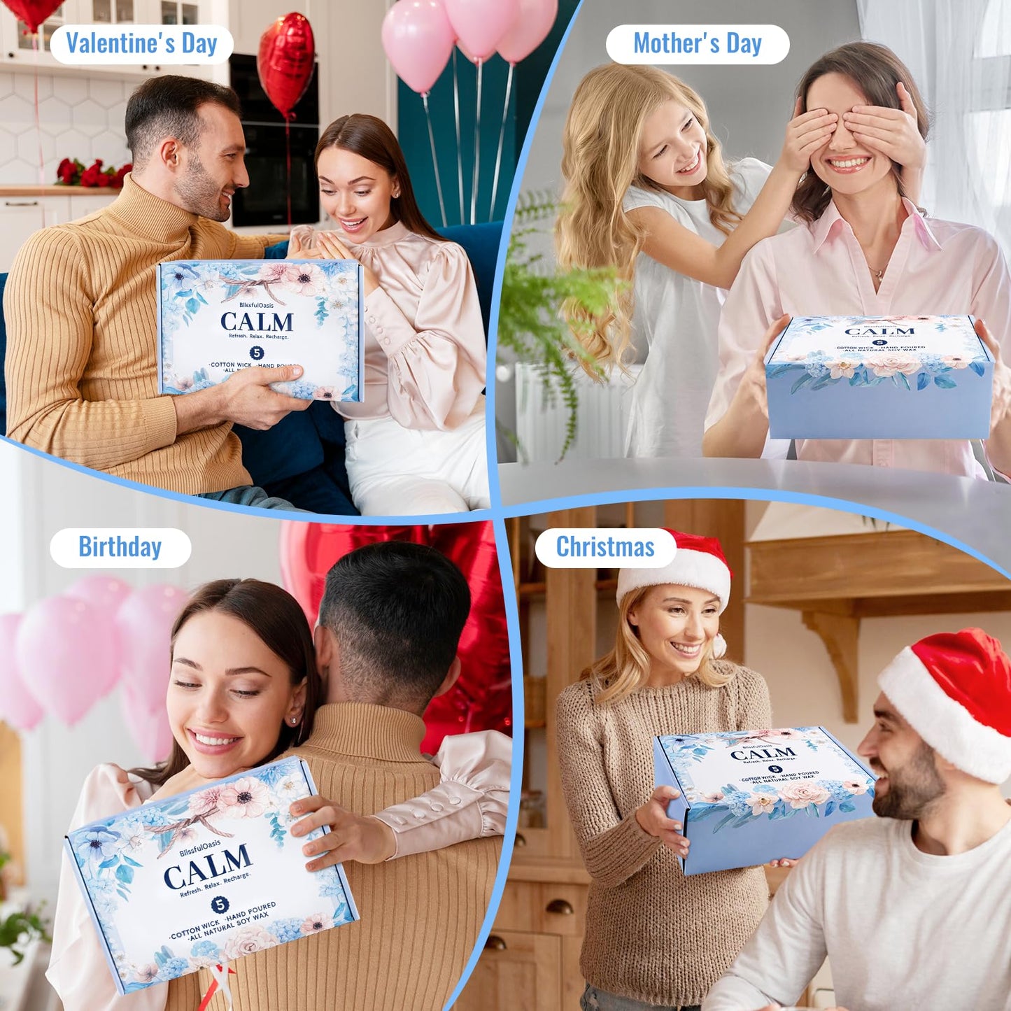 BlissfulOasis Scented Candles, Long-Lasting Candles for Home Scented, 5 Pack Candle Set, Candles for Women, Natural & Safe Ingredients, Candle Set for Birthday, Christmas, Festival