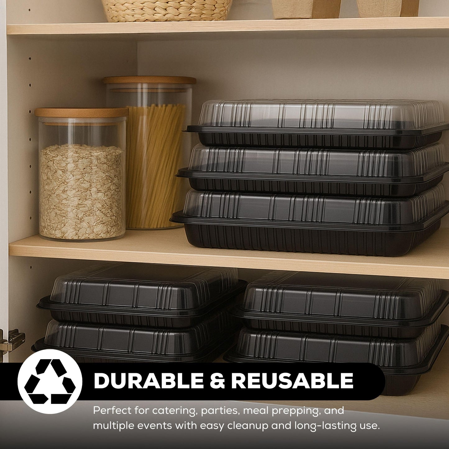 6 Pack Catering Trays with Lids β 13" Serving Tray with Lid, Heavy Duty Recyclable Plastic Party Platters for Catering, Buffet, Picnics & Events β Food Trays with Clear Lid (13.39 Γ 9.84 Γ 2.95 inch)