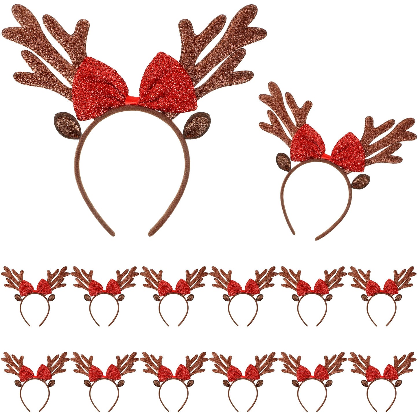 Lyrow 24 Pcs Reindeer Antlers Headbands for Adults Antlers Headband with Bells Halloween Christmas Holiday Party Gift (Bow Style)