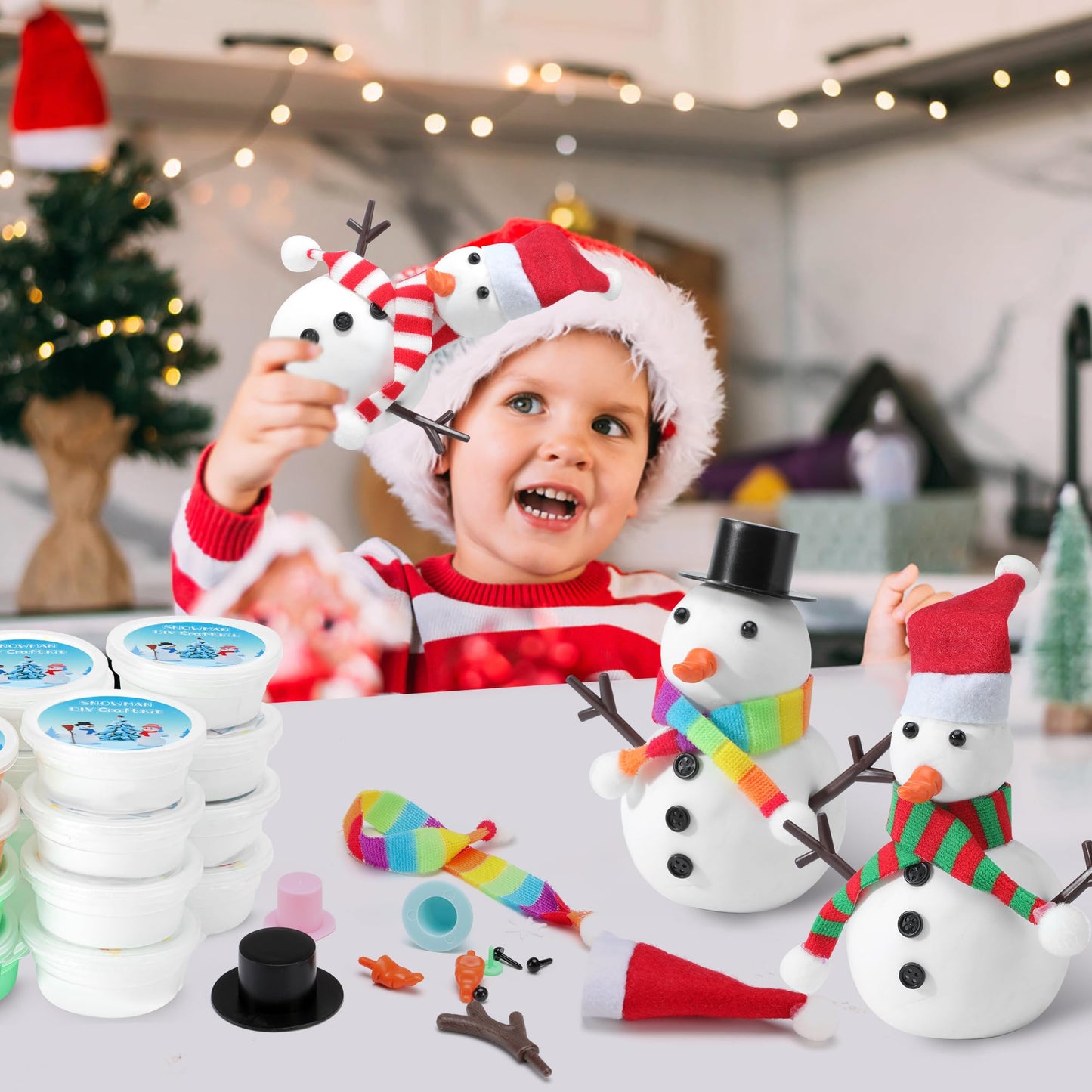 ARTPAR 20 Pack Modeling Clay DIY Snowman Kit,Air Dry Clay Snowman Crafts for Kids,Christmas Stocking Stuffers for Kids,Christmas Crafts Xmas Gift