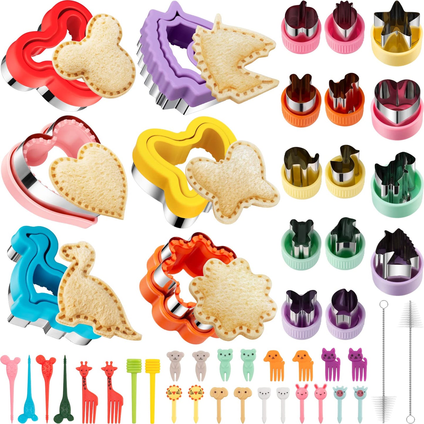 48Pcs Sandwich Cutter and Sealer Set for Kids, Decruster Sandwich Maker Holiday Cookie Cutters Fruit Vegetable Food Cutter Shapes for Boy & Girls Bento Lunch Box w/Mickey Mouse Dinosaur Unicorn Heart