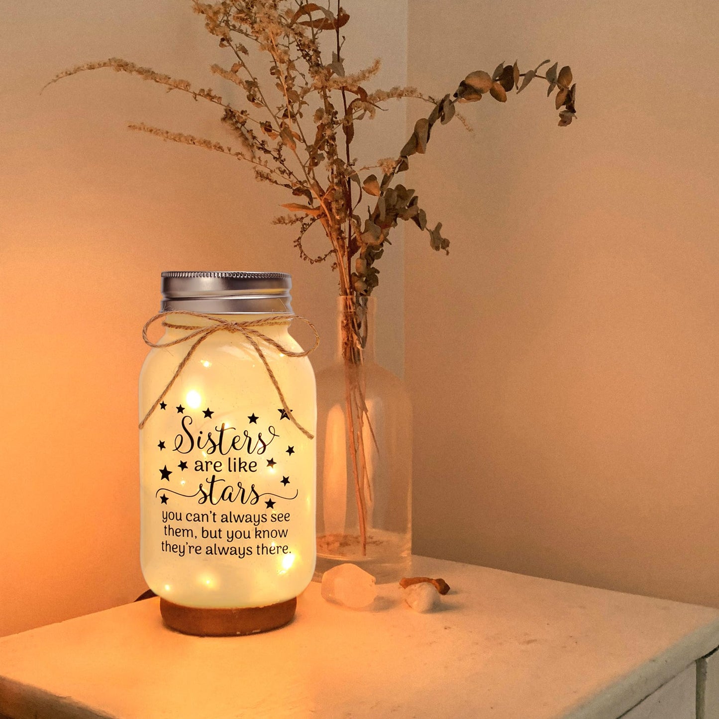 Mason Jar Night Lights for Sister, Sister Birthday Gifts, Christmas Sisters Gifts from Sister, Mason Jar with Warm Lights, Gift for BFF, Bestie, Best Friends