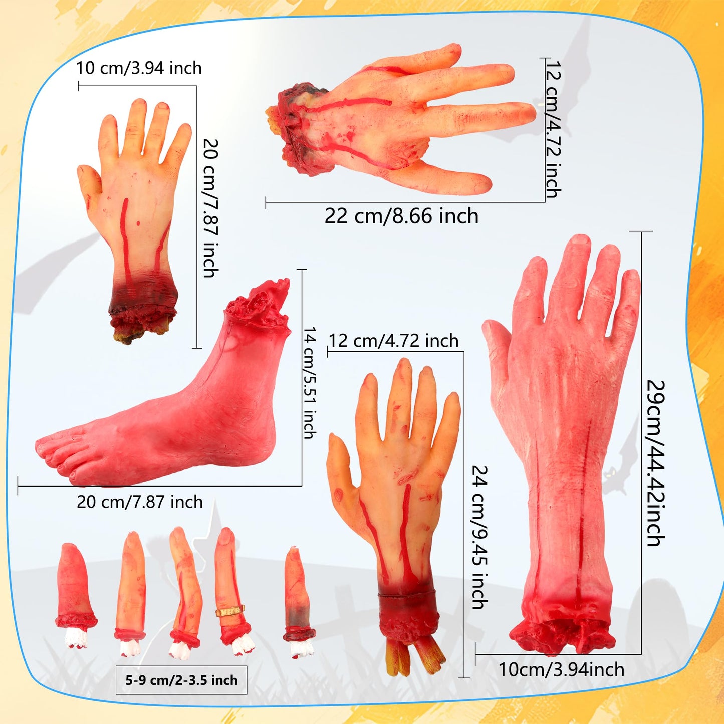 9 Pcs Halloween Fake Body Parts Realistic Fake Broken Hands Horror Prank Toys Broken Finger Props for Halloween Party Haunted House Party Decoration Supplies