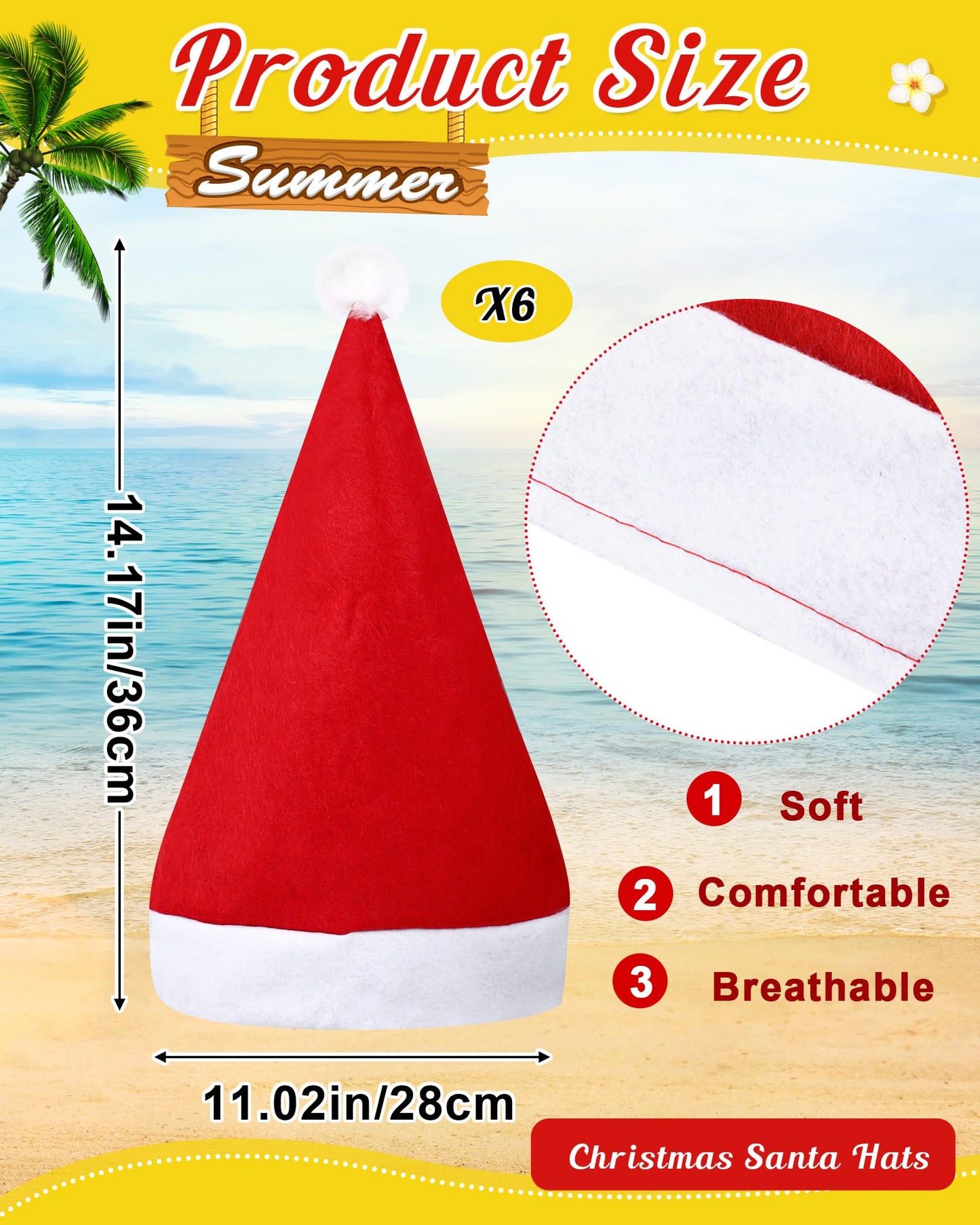 Mepase 18 Pcs Christmas in July Party Supplies Christmas Santa Hats Hawaiian Flower Leis Star Glasses for Adults Summer Party