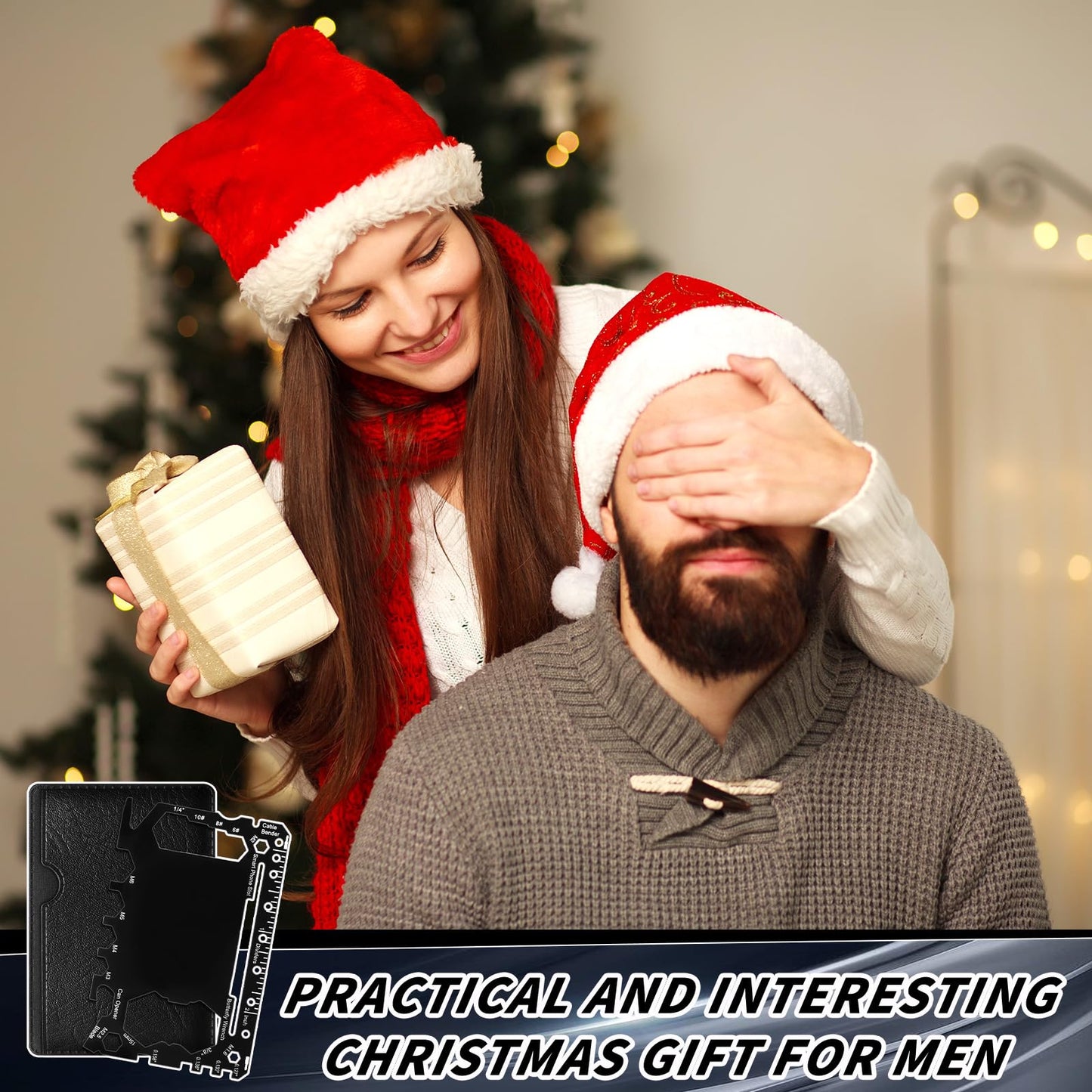 Cholemy 24 Pcs Credit Card Wallet Multitool 46 in 1 Metal Stainless Steel Survival Pocket Tool Bottle Opener Multipurpose for Husband Dad Men Christmas Birthday Gift, Black