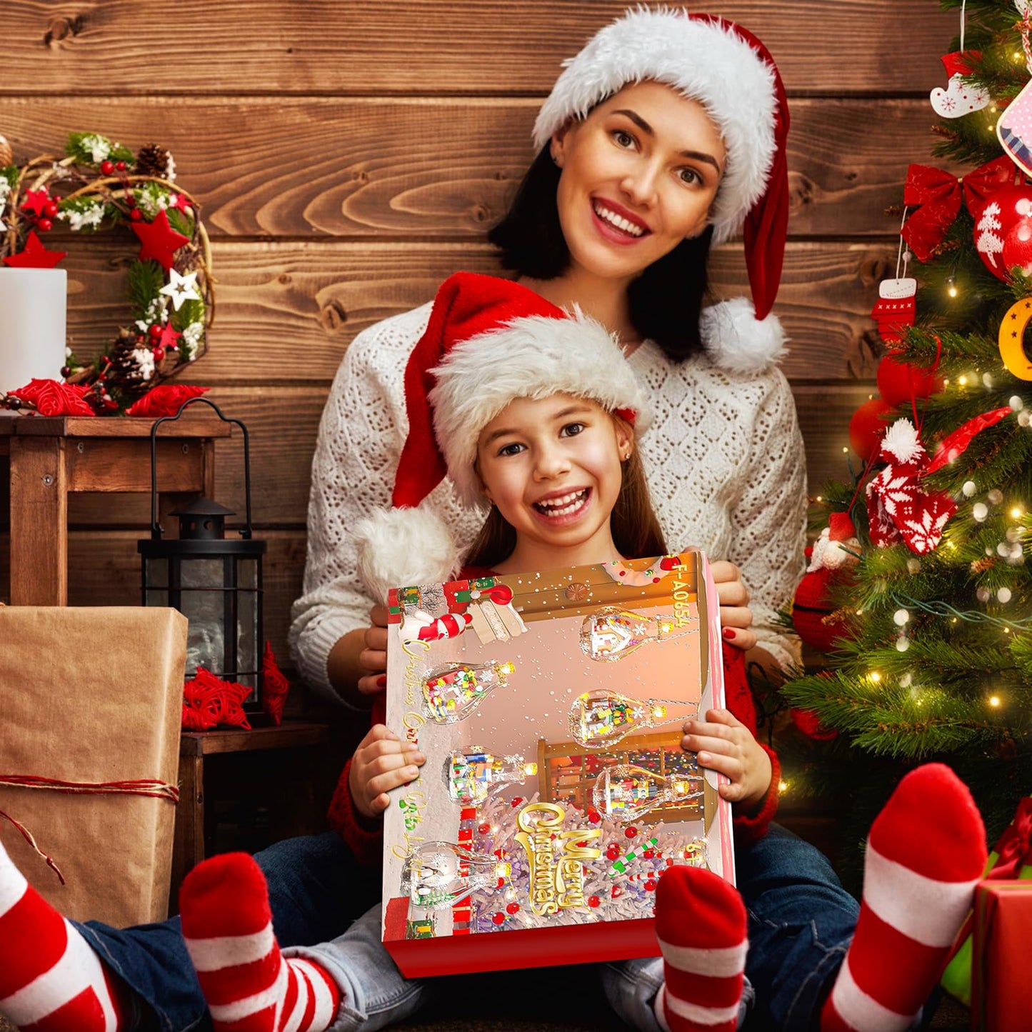 Christmas Tree Ornaments Building Set with Light, Santa Claus Gingerbread House Nutcracker Penguin Bear Building Kit in Bulbs, 6 Pack Xmas Decorations Stocking Stuffers Gift for Kids (405 PCS)